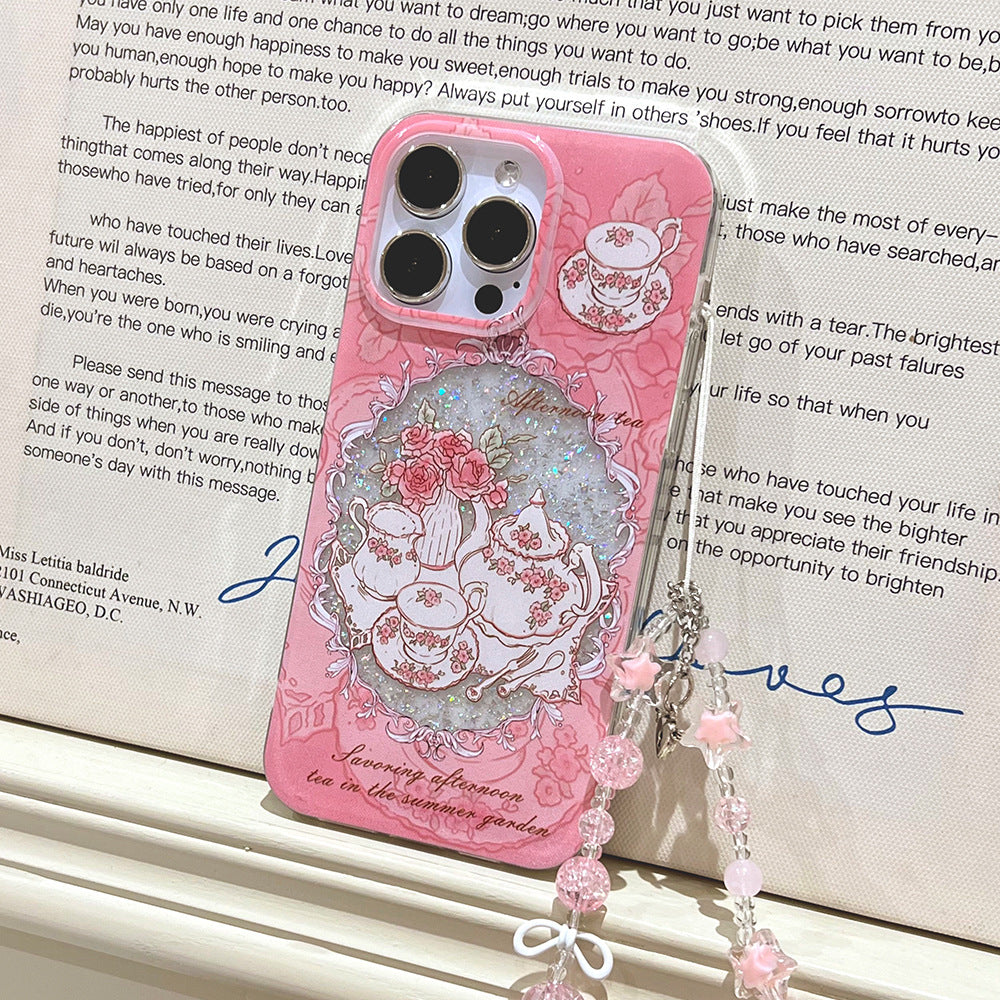 Midsummer afternoon tea iphone 17 pro max phone case - glitter gel, apple 16 anti-drop protective cover, iphone 15 compatible