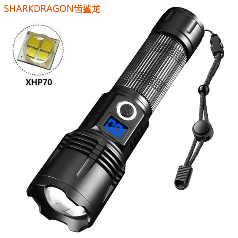 Cross-border new XHP70 strong light flashlight Type-C charging intelligent electric display high power super bright LED flashlight