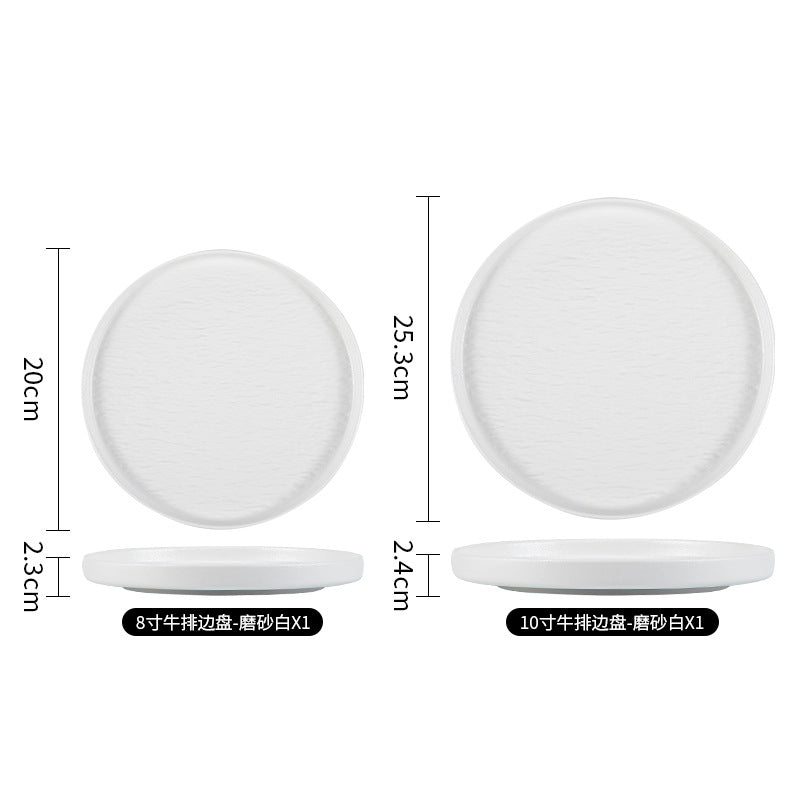 Japanese-style premium black and white ceramic dinnerware - high-end rock texture dinner plates for home use - round steak and chop dishes for restaurants