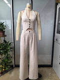 Amazon two-piece set: women's tie-front vest and straight-leg casual pants wholesale