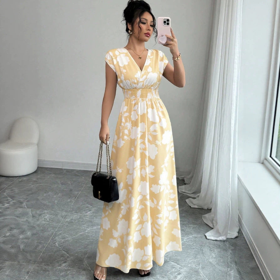 new european and american style french print elegant dress