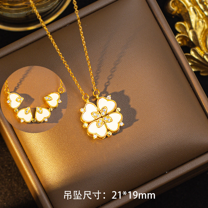Copper inlaid with zirconium, a popular model with multiple diamonds, heart four-leaf clover necklace for women, niche stylefashionaccessible luxury clavicle chain jewelry