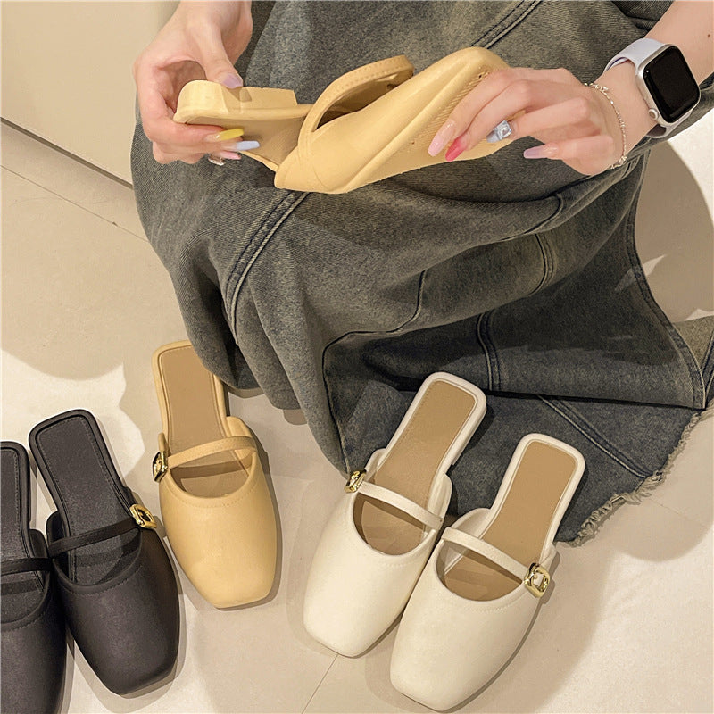 2024summer baotou slippers women's popular ins simple lazy western style sweet fairy style one-line sandals for women