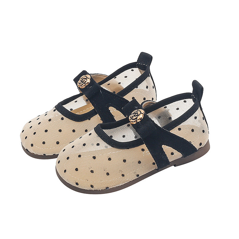 Girls' polka dot sandals - new spring/summer collection - kids' shoes - stylish bowknot mesh upper solid color sandals for little girls