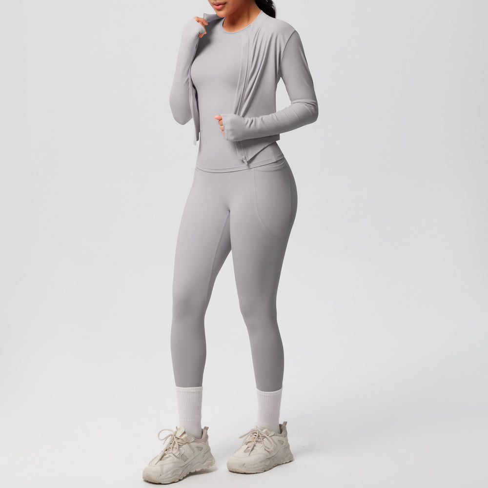 new cloud-soft brushed long-sleeve athletic zip-up jacket casual running butt-lifting fitness yoga three-piece set