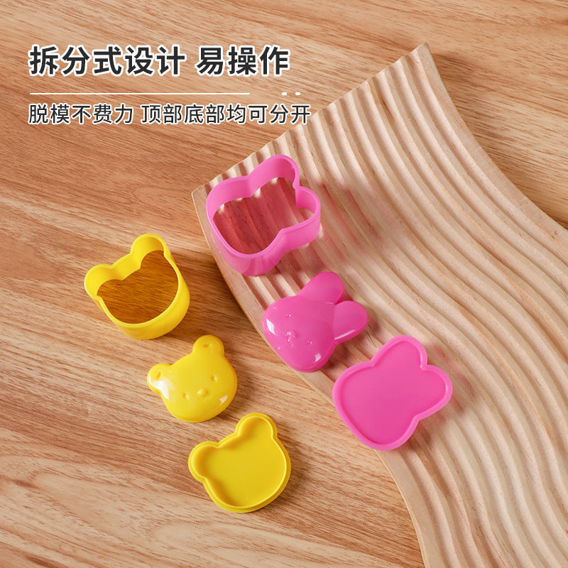 Diy animal mini onigiri molds - cute bunny three-piece set, cartoon bento box, kids' sushi tools - cross-border