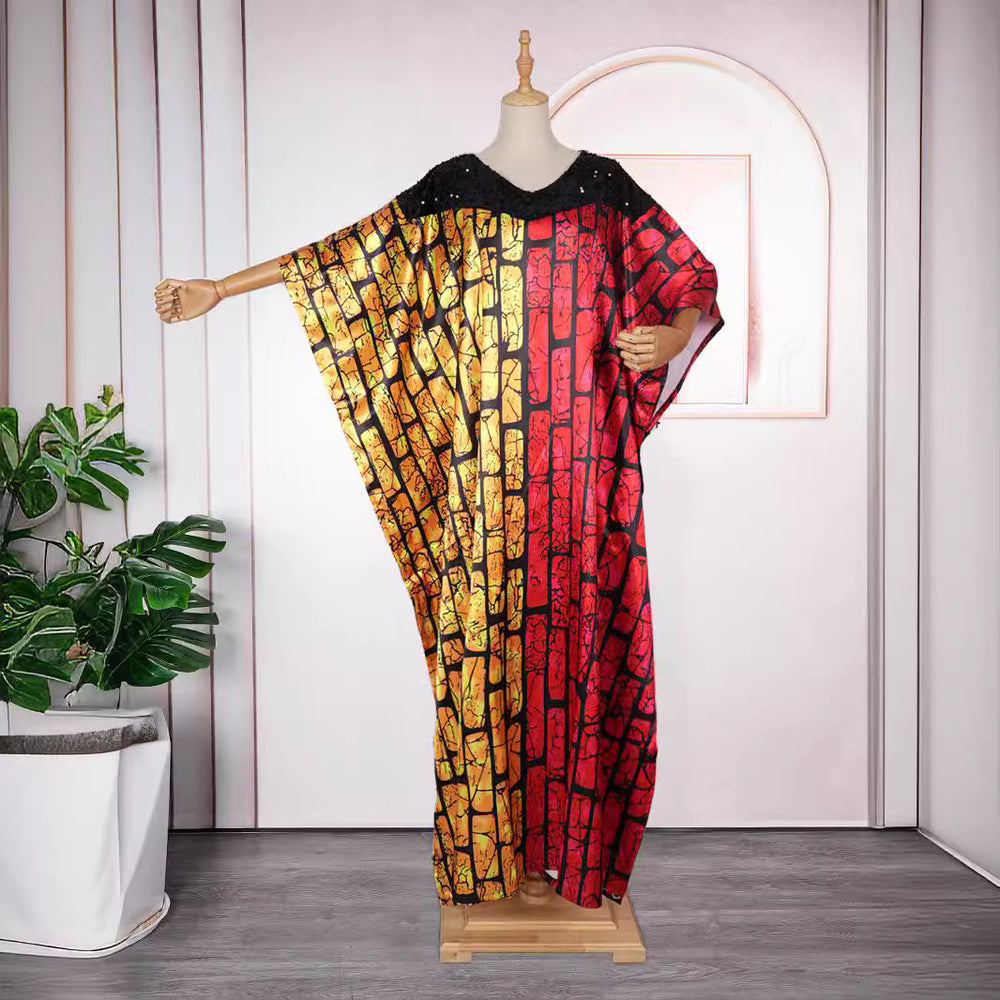 African women's plus size color block maxi dress - cross-border e-commerce, ,  - fleece beaded sequin dress