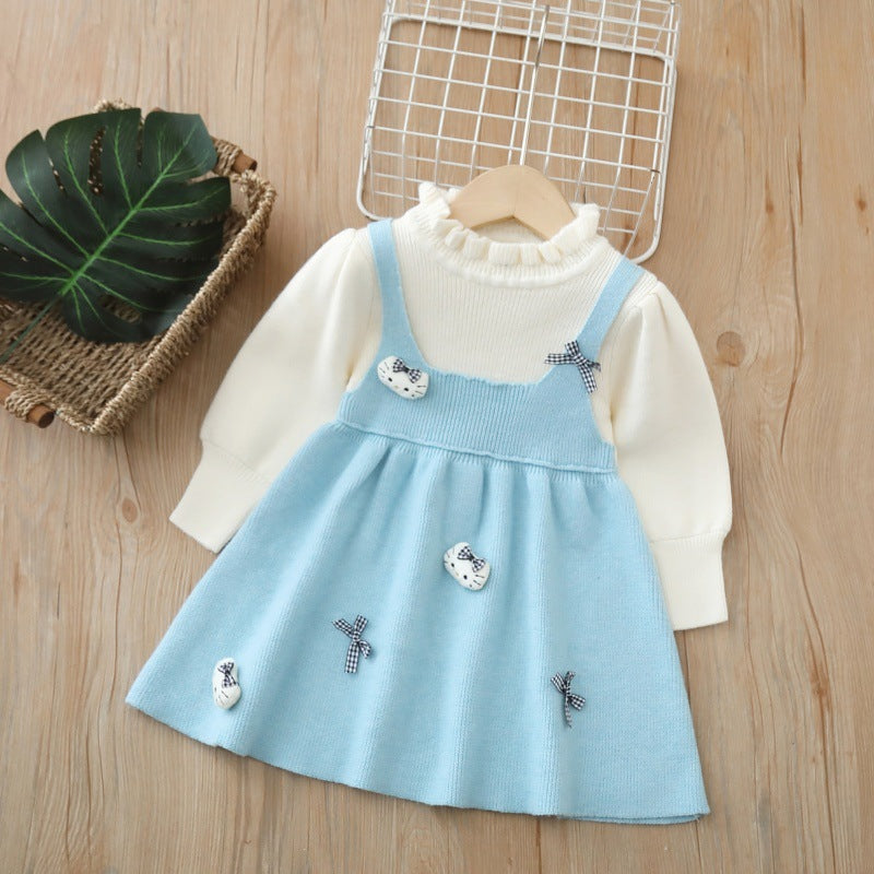 Kids' sweater dress - faux two-piece -  autumn/winter new year's edition - cartoon christmas dress - girls' dress