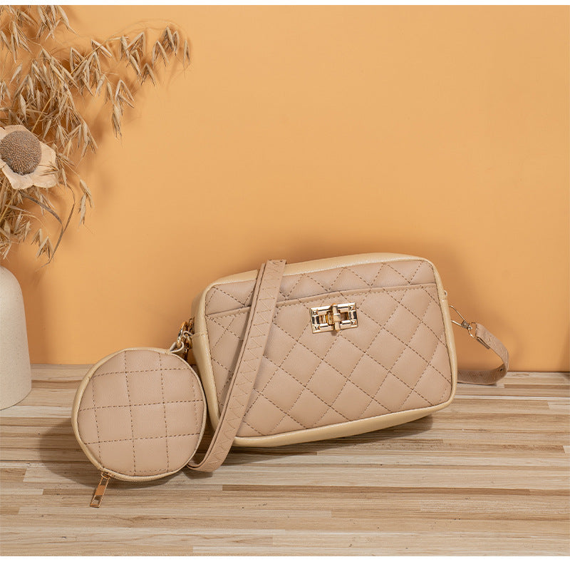 Xiaoxiangfeng bag two-piece set 2023 new diamond messenger bag women's storage bag simple large-capacity cosmetic bag