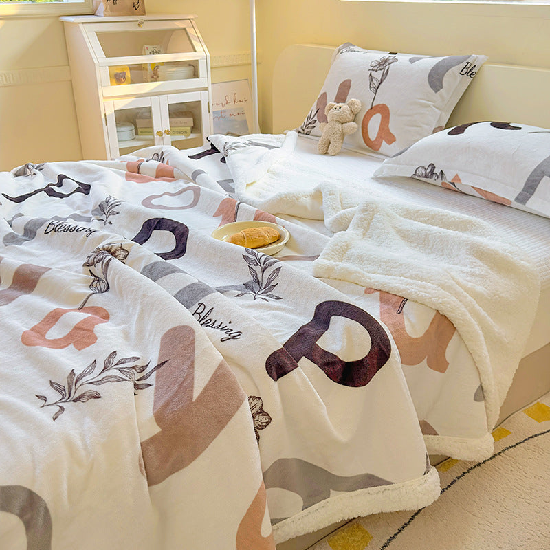 Winter Flannel Blanket Thickened Warm Lamb Fleece Blanket Office Nap Coral Fleece Blanket Milk Fleece Blanket