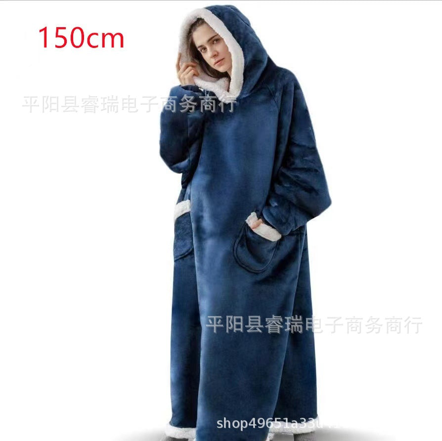 1.8m christmas pajamas women's robe flannel long vertical flap pocket pantshoodie blanket lazy blanket