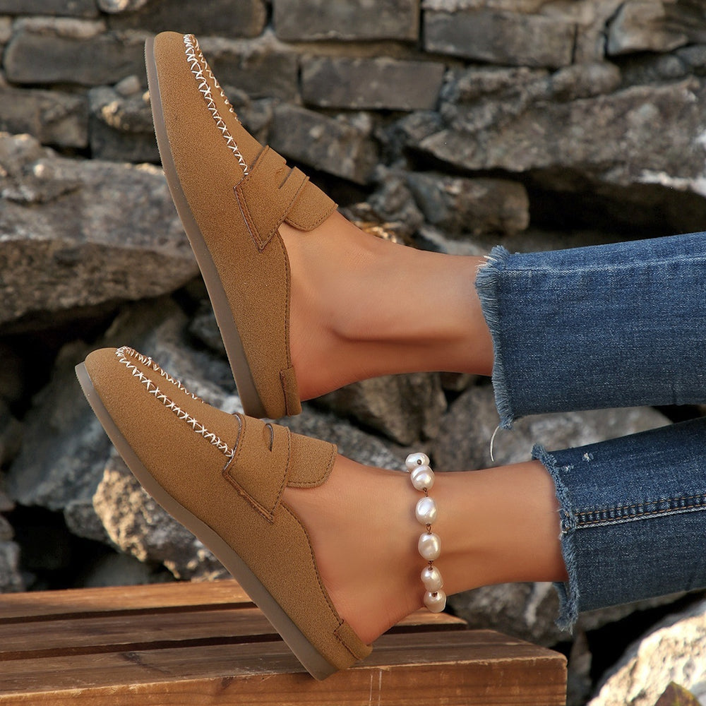 Exportplus size spring bean shoes flats slippers one-leg exportplus size lazy half slippers wholesale