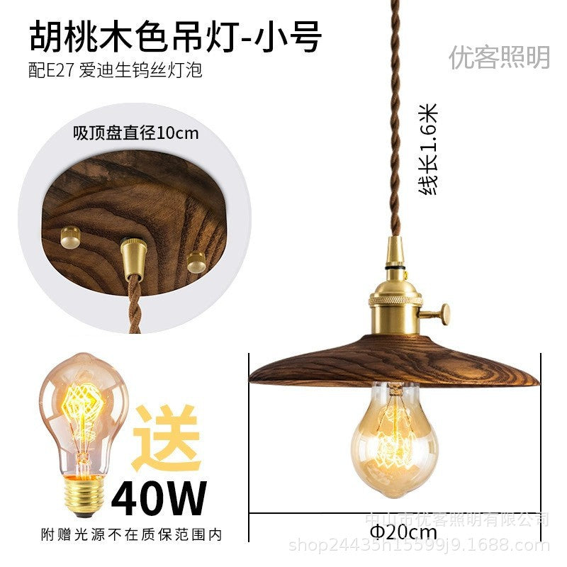 ins Nordic black walnut nostalgic lighting, bedroom bedside lamp, bar brass dining room lamp, wabi sandy chandelier