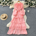 French dress women's  new arrival high-end lace patchwork cinched waist lantern sleeve ruffle hem long evening gown