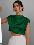 European and american style spring/summer pleated satin blouse - bestselling cross-border e-commerce item - satin-like silk cropped shirt