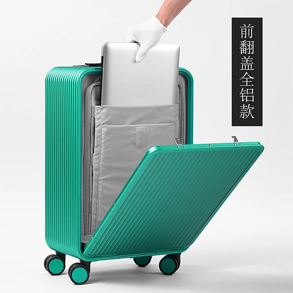 Front open suitcase All-aluminum magnesium alloy trolley case 17-inch metal case Side open password travel bag manufacturer