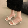 French high-heeled slippers: new 2024 women's summer outdoor square-toe stiletto thong sandals with bow detail - versatile and chic