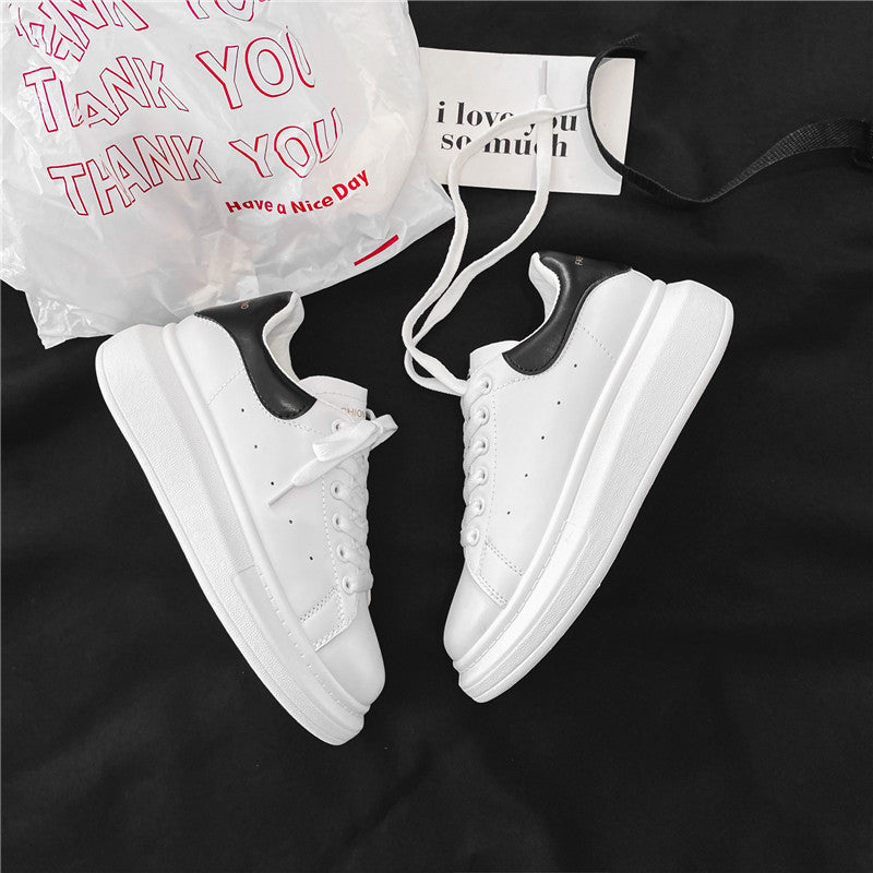 Mcqueen white shoes men's easiest for matchthick sole heightened casual sports shoes classic student board shoes popular style 8853