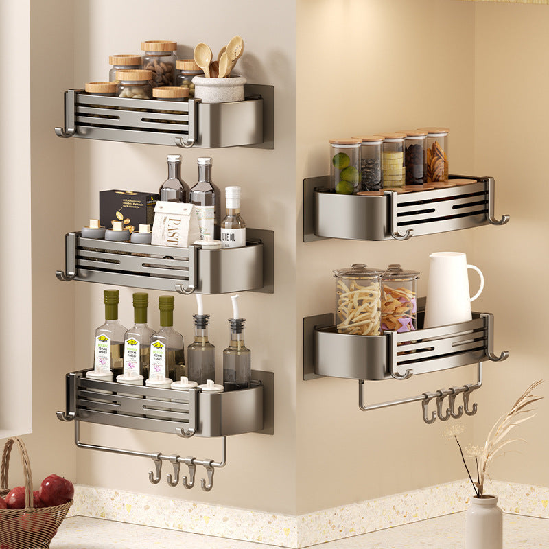 Bathroom shelf - rectangular, punch-free, wall-mounted, household toilet organizer, space aluminum, thickened storage rack