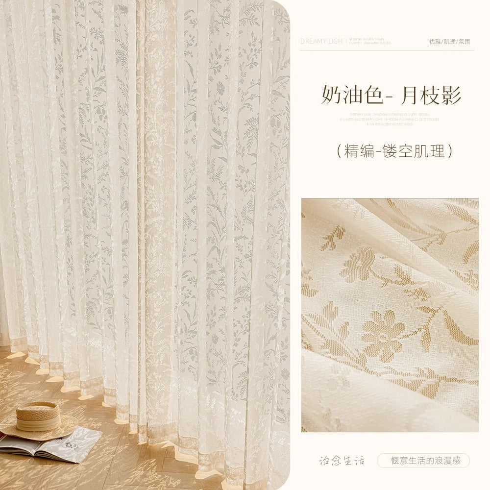 French moon branch shadow gauze curtain cream style window gauze mirror gauze cut out curtain gauze living room balcony bedroom keqiao curtain