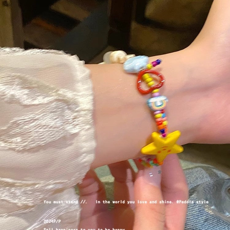Summer dopamine colorful star heart ceramic bracelet - women's chic, niche, high-value beaded bracelet for students