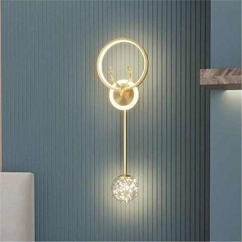 High-end gold black wall lamp bedside lamp decorative background wall starry deer head led new engineering tv wall