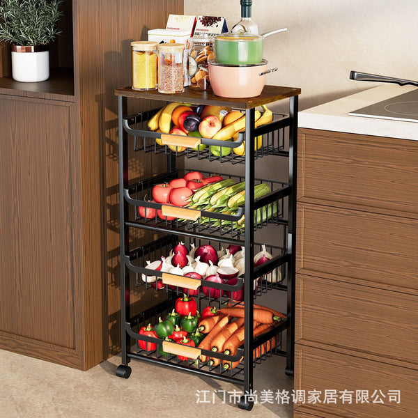 Cross-border trolley Floor-to-ceiling pull-out storage basket Microwave oven Storage rack Kitchen Fruit and vegetable rack