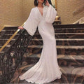 new european and american style v-neck floor-length sequin evening gown with long sleeves - mermaid tail banquet elegance