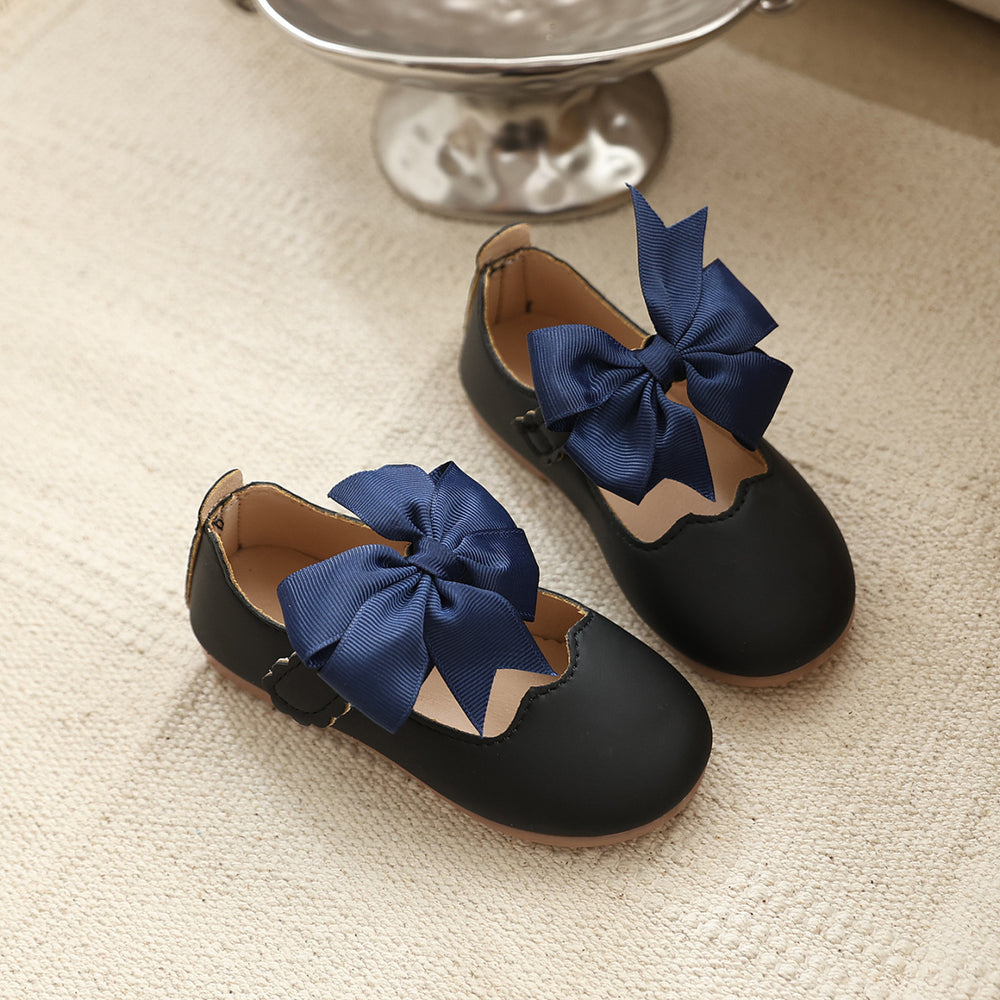 spring/autumn korean style girls' big bow princess shoes, wavy edge soft sole baby first walker leather shoes, multiple colors