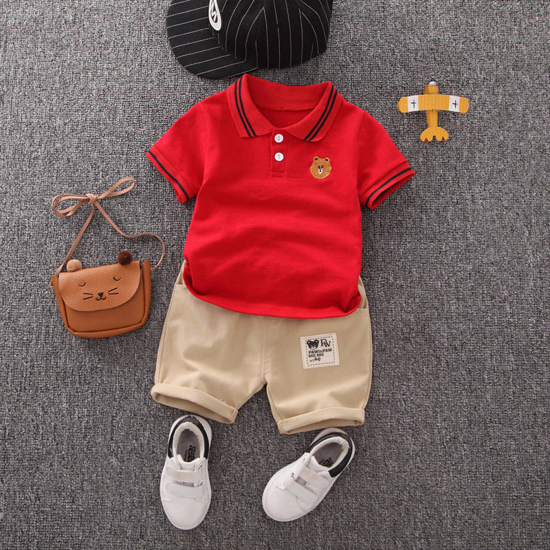 Kids' summer cotton linen short-sleeve set: boys' cartoon deer print shirt, korean style casual two-piece outfit - cross-border wholesale