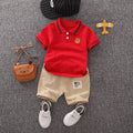 Kids' summer cotton linen short-sleeve set: boys' cartoon deer print shirt, korean style casual two-piece outfit - cross-border wholesale