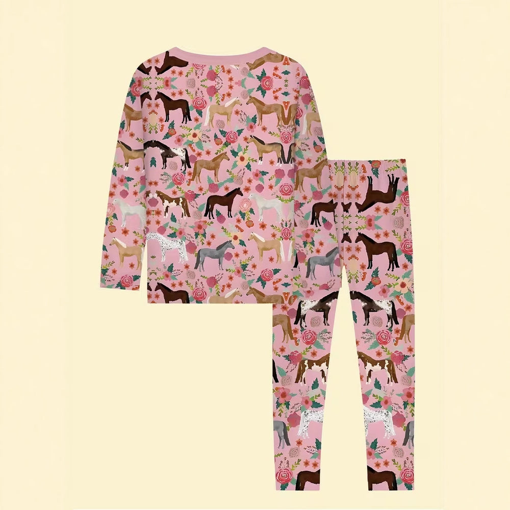 wholesale: girls' long-sleeve pajama set (long pants) - spring/autumn lightweight style for mid-to-large children - cartoon design