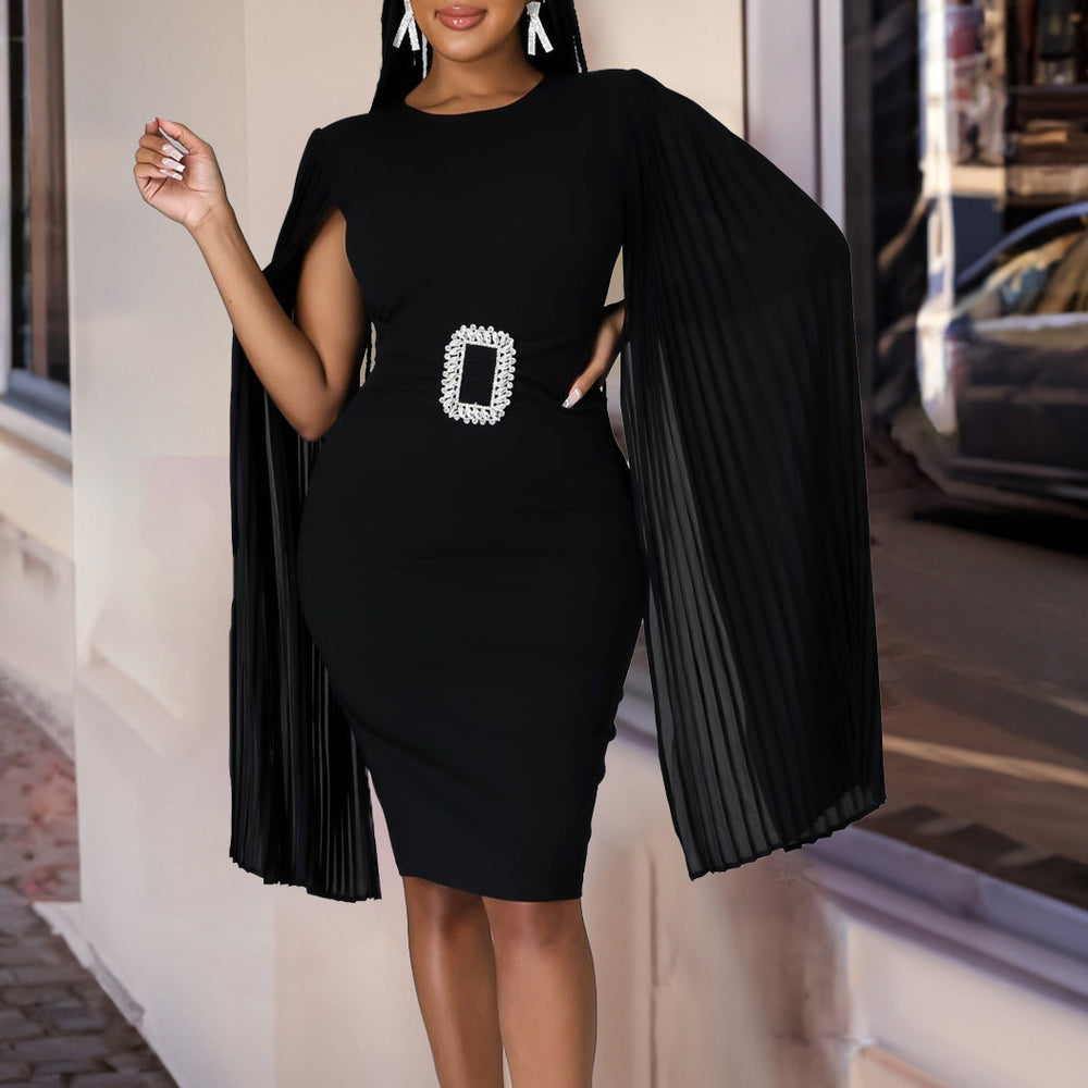 D412 women's foreign trade autumn/winter  new solid color bodycon sexy cape dress plus size african dress