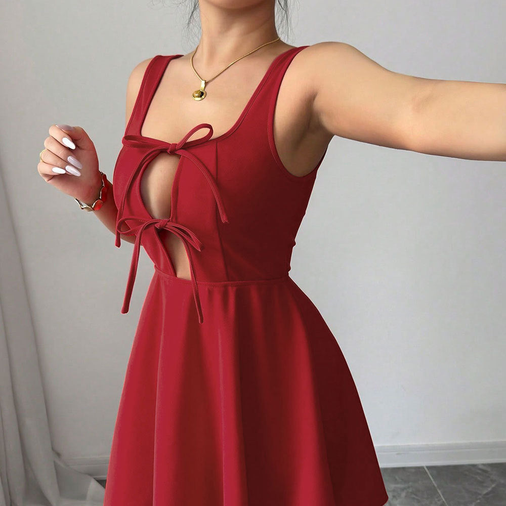 European and american export cross-border women's fashion  summer new sexy square neck red dress a-line suspender mini dress