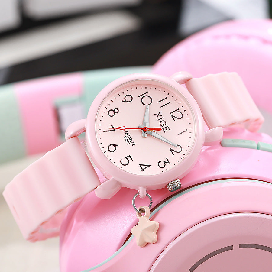 New arrival exam-specific kids quartz watch women's high-looking waterproof student niche style forest style retro women's watch