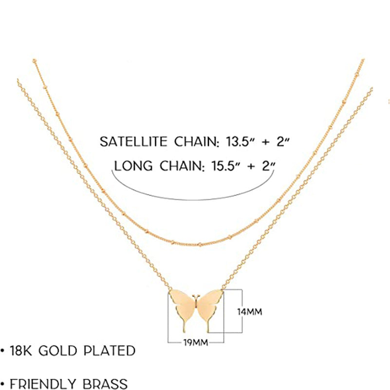 Amazon new jewelry butterfly pendant double layer rice beads butterfly necklace casual daily butterfly necklace