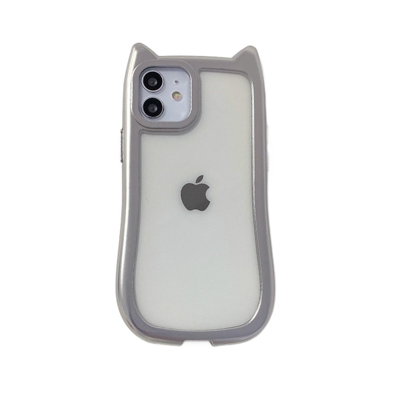 Ins suitable for apple 16promax electroplated silver cat ears mobile phone case iphone13/x simple tpu protective cover