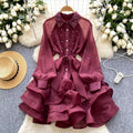 Frenchclassy heavy industry diamond-encrusted rufflesdress women's spring dress with straps and waist elegant lace fluffy dress