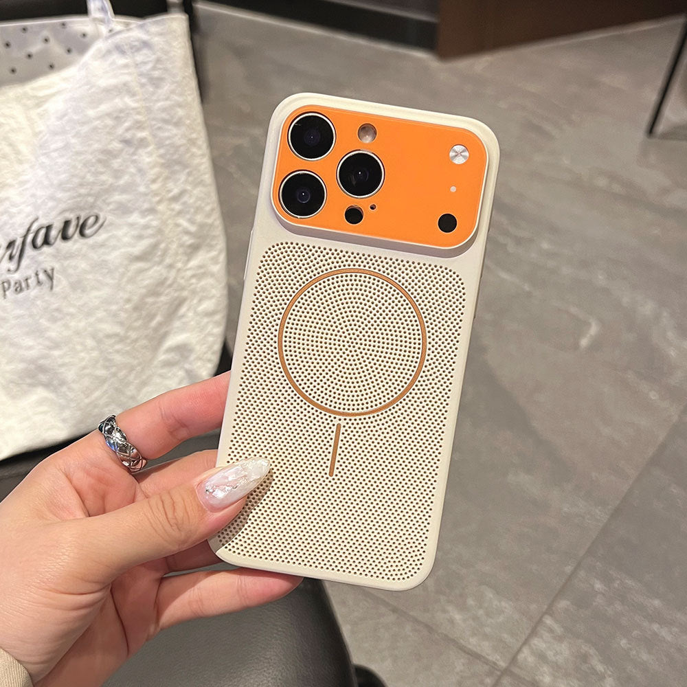 Suitable for iphone16 macaron contrasting color mesh cooling mobile phone case apple 17 thin and light large window protective case 15
