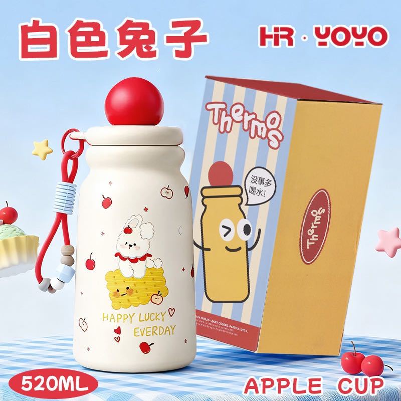 Cute new arrival high-looking cartoon stainless steel large-capacity thermos cup with cute hanging ornaments and portable water cup