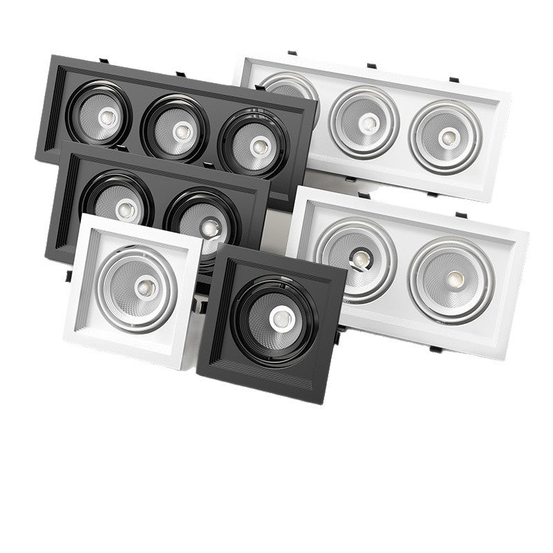Led grille light double head three head square downlight mesh grape rack aluminum embedded commercial bold light cob spotlight