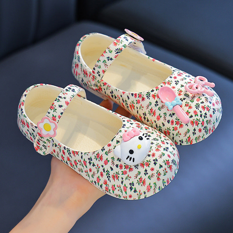 Floral princess shoes girls' slippers clogs kids' summer closed-toe non-slip soft sole family matching outdoor girls' sandals