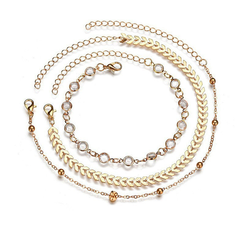 Wish european and american summer hot selling beach multi-layer zircon leaf figure eight pearl anklet sun moon star pattern jewelry