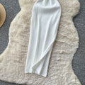Korean style sleeveless white a-line dress for women - summer lace see-through high waist slimming slit maxi dress