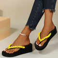 Spring/summer new roman style wedge flip-flops with rhinestone and pom-pom detail, ready-to-wear sandals, dropshipping available