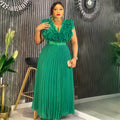Fashion cross-border women's clothing african plus sizenew arrival stereo flower sleeveless high waist pleated skirt dresselegantdress