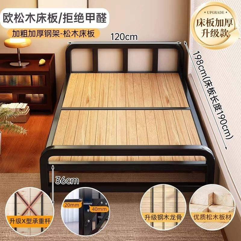 Steel and wood foldable bed single bedfor homeadult lunch break simple bed double bed 1.2m dormitory rental iron bed