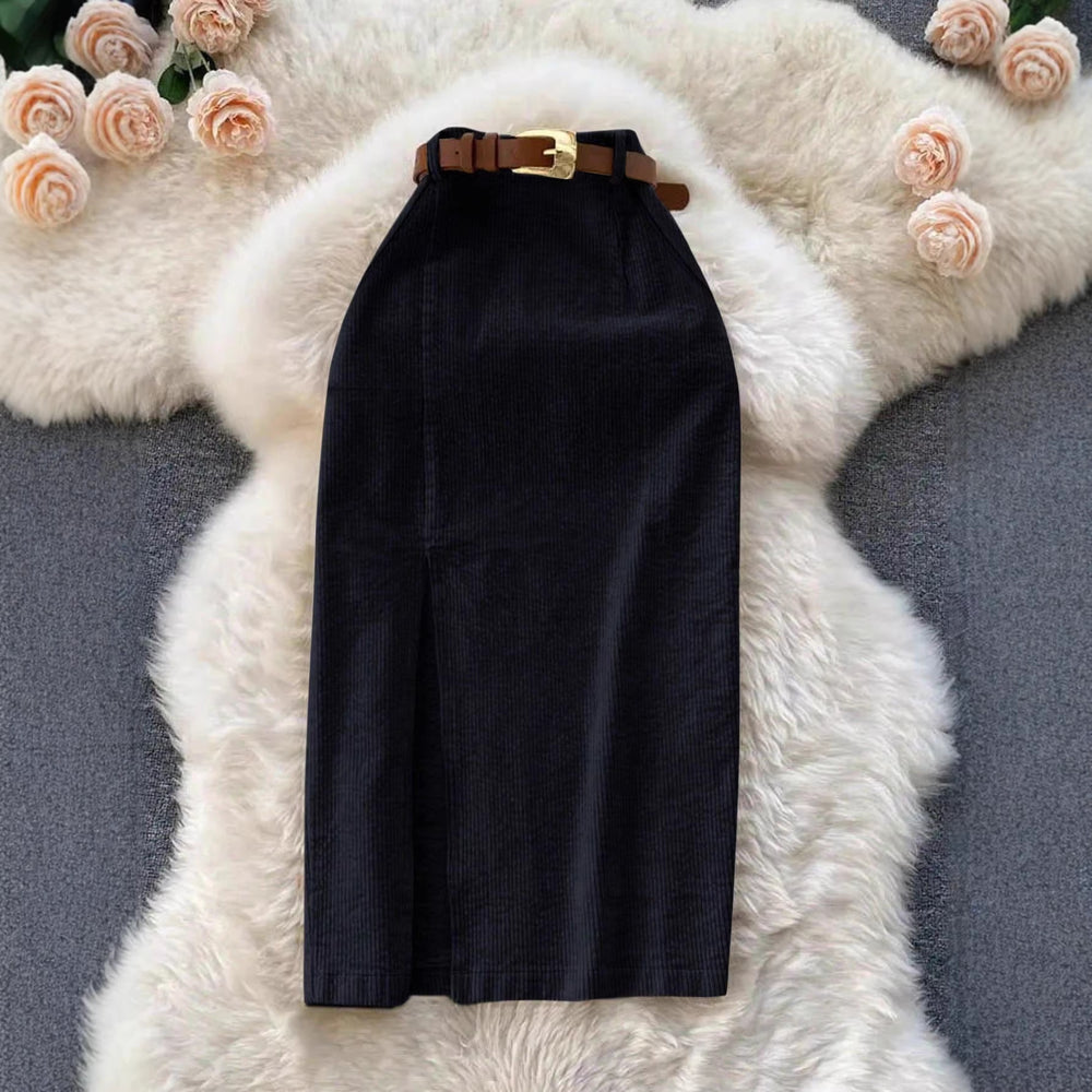 Amazon women's vintage slit midi skirt - high waist, slimming, bodycon, apple-shaped body flattering