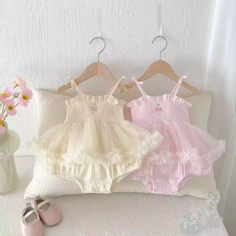 Newborn baby girl romper dress - summer lightweight princess style tutu skirt