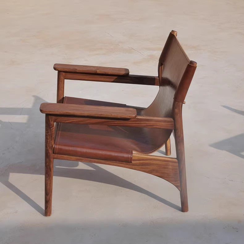 Vintage saddle chair - home living room balcony retro solid wood single leisure chair - designer style light luxury sofa chair
